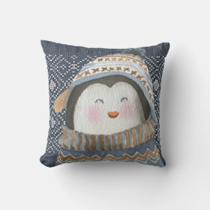 Cojín Decorativo Pingüino lindo en el acogedor patrón de Knit inver