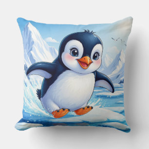 Cojín Decorativo Pingüino Lindo En Hielo Para Amantes Del Invierno