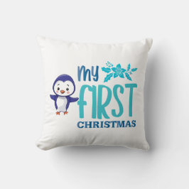 Cojín Decorativo Pingüino lindo impreso en la primera Navidad