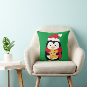 Cojín Decorativo Pingüino lindo Navidades verdes