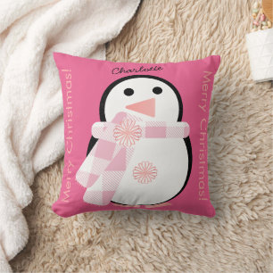 Cojín Decorativo Pingüino Lindo Personalizado Feliz Navidad