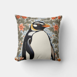 Cojín Decorativo Pingüino Lindo Sobre Fondo Floral Elegante y Color