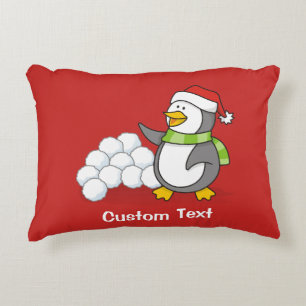 Cojín Decorativo Pingüino navidad con bolas de nieve ondeando