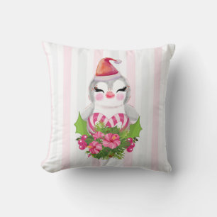 Cojín Decorativo Pingüino Navideño Adorable con Gorro de Santa