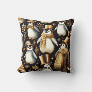 Cojín Decorativo Pingüino negro y dorado