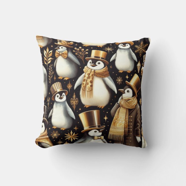 Cojín Decorativo Pingüino negro y dorado (Anverso)