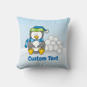 Cojín Decorativo Pingüino pequeño sentado con bolas de nieve