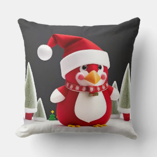 Cojín Decorativo Pingüino rojo festivo en Santa Hat