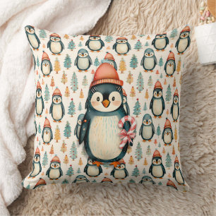 Cojín Decorativo Pingüino vintage con Navidades de canes de candy