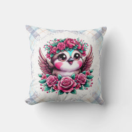 Cojín Decorativo Pingüino volador con rosas rosas rosas rosas