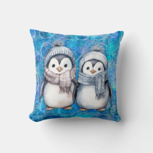 Cojín Decorativo Pingüinos de color azul invernal escarvan Gorras