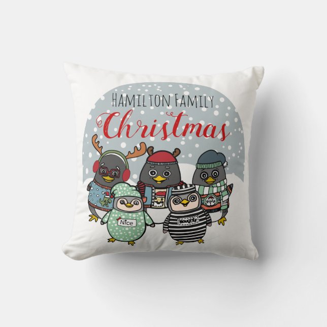 Cojín Decorativo Pingüinos divertidos | Navidades personalizados de (Anverso)