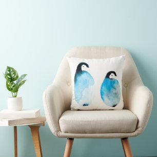 Cojín Decorativo Pingüinos lindos acuarela