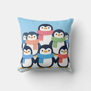 Cojín Decorativo Pingüinos Lindos Bufandas De Invierno Abrazo En Gr