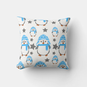 Cojín Decorativo Pingüinos y estrellas divertidos Navidad 2023