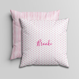 Cojín Decorativo Pink and White Watercolor Stripes Hearts & Rainbow