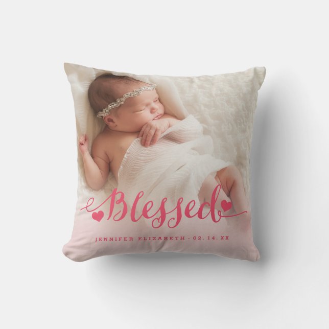 Cojín Decorativo Pink Baby Birth Photo Keepsake Pillow (Anverso)