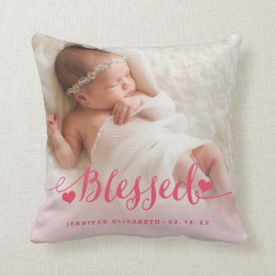 Cojín Decorativo Pink Baby Birth Photo Keepsake Pillow