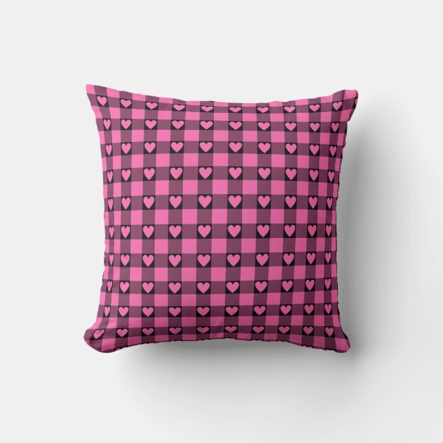 Cojín Decorativo Pink Black Buffalo Heart Plaid (Anverso)