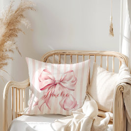 Cojín Decorativo Pink Bow and Stripes Personalized