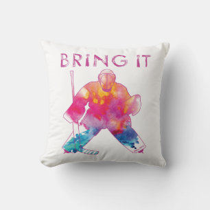 Cojín Decorativo Pink Bring It Hockey Goalie Watercolor Reversible
