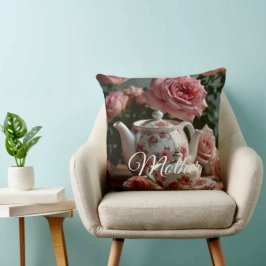 Cojín Decorativo Pink Cabbage Rose Tea Throw Pillow