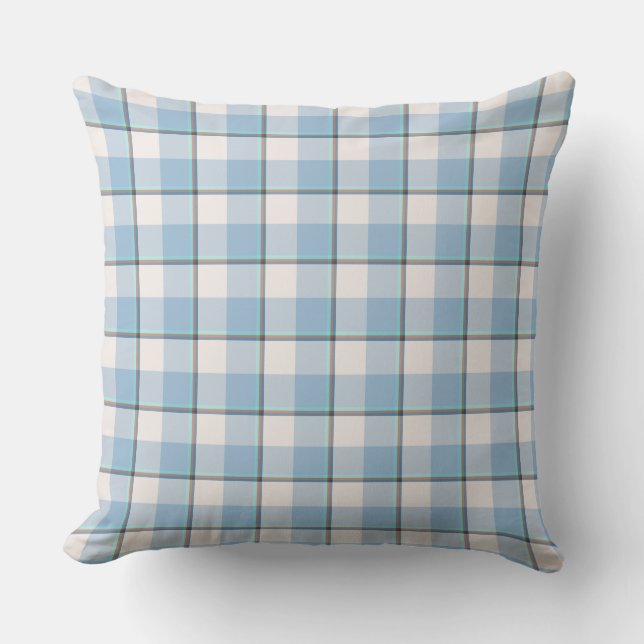 Cojín Decorativo Pink Cloud and Blue Lagoon Plaid Throw Pillow (Anverso)
