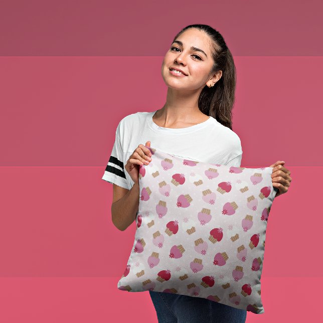 Cojín Decorativo Pink Cupcakes & Stripes Decorative Throw Pillow (Subido por el creador)