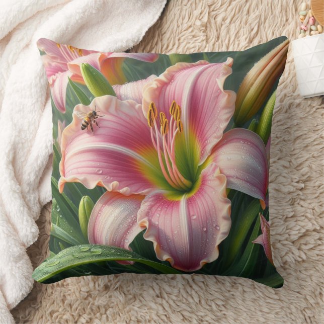 Cojín Decorativo Pink Daylily Floral (Manta)
