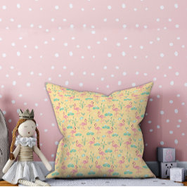 Cojín Decorativo Pink Flamingo lindo patrón amarillo