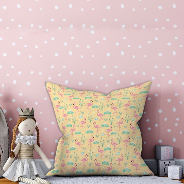 Cojín Decorativo Pink Flamingo lindo patrón amarillo (Subido por el creador)