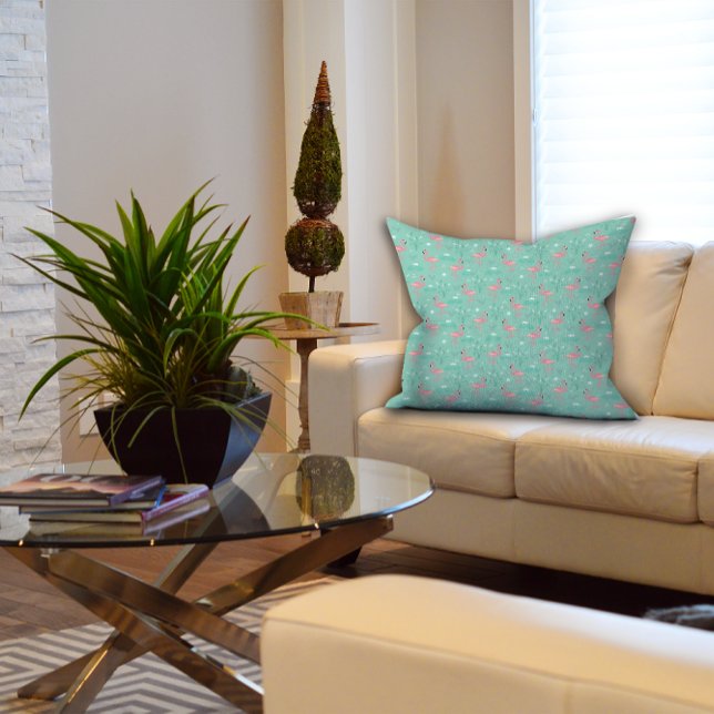 Cojín Decorativo Pink Flamingo lindo patrón turquesa (Subido por el creador)