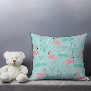 Cojín Decorativo Pink Flamingo lindo patrón turquesa