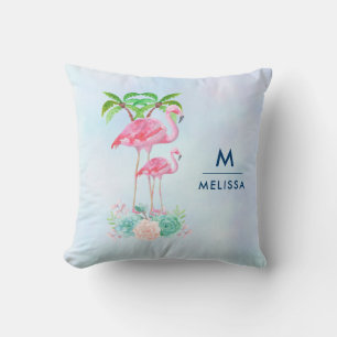 Cojín Decorativo Pink Flamingo Momma & Baby with Palm Trete