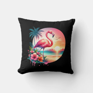 Cojín Decorativo Pink Flamingo Sunset Clipart