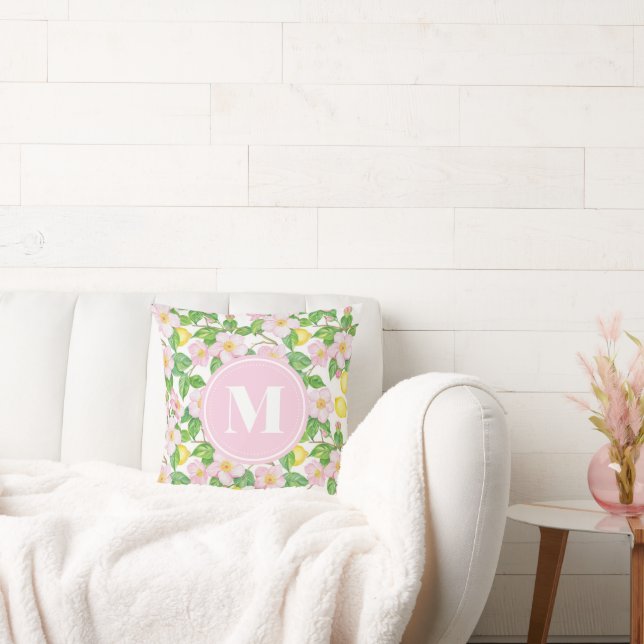 Cojín Decorativo Pink Floral Lemon Pattern Monogram (Sofá)