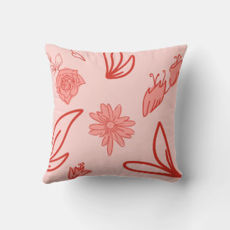 Cojín Decorativo Pink Floral Line Art Pattern