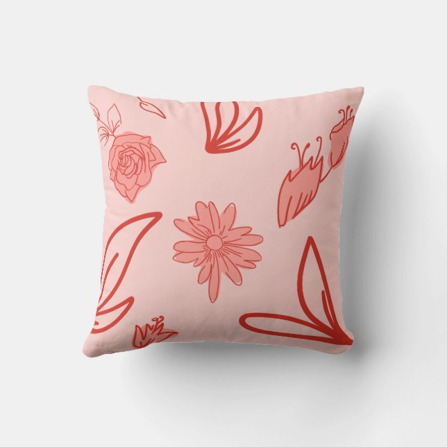 Cojín Decorativo Pink Floral Line Art Pattern (Reverso)