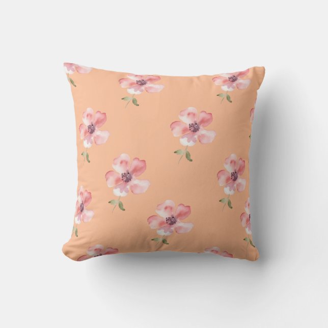 Cojín Decorativo Pink Floral Pillow – Orange Pastel Pattern (Anverso)