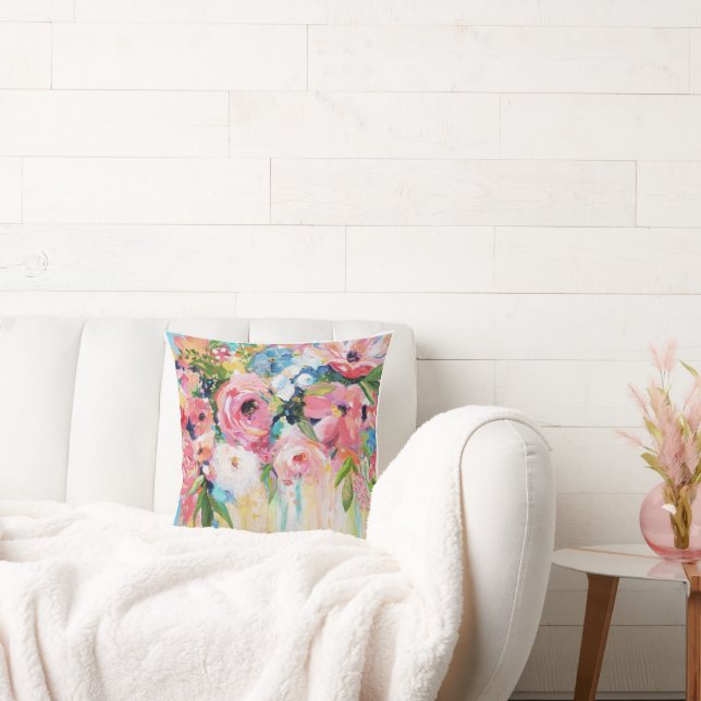 Cojín Decorativo Pink Floral Throw Pillow (Sofá)