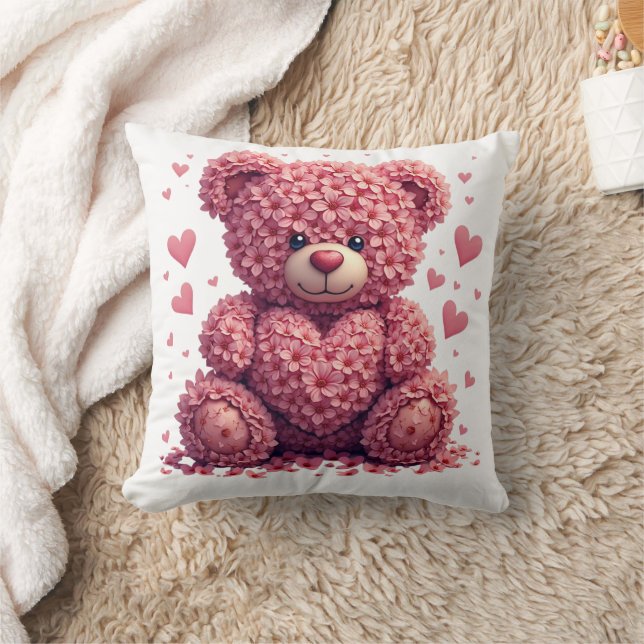Cojín Decorativo Pink Floral Valentine Teddy Bear (Manta)