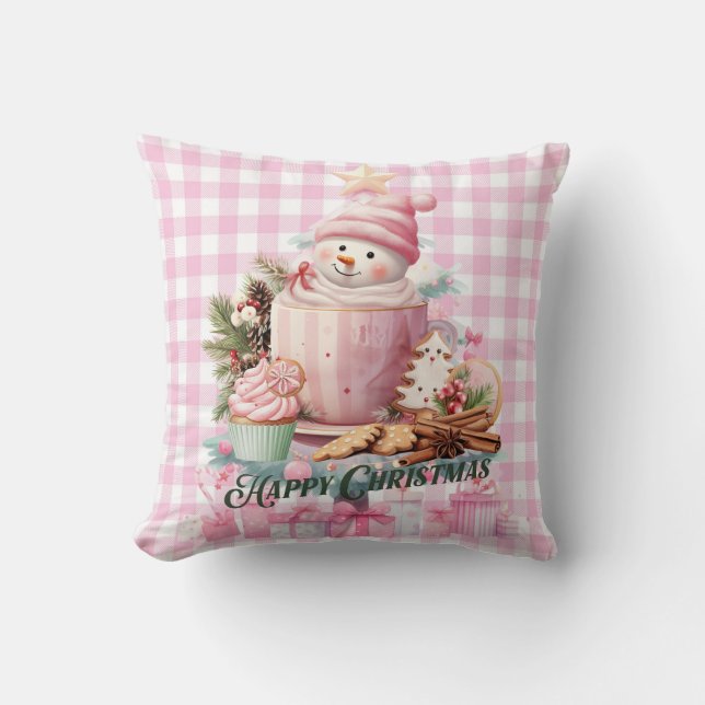 Cojín Decorativo Pink Gingham Happy Navidades Pillow (Anverso)
