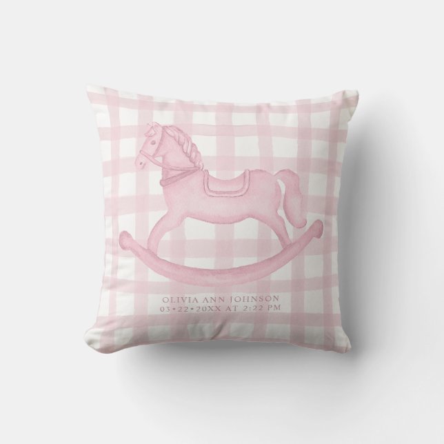 Cojín Decorativo Pink Gingham Rocking Horse Baby Girl Birlow (Anverso)