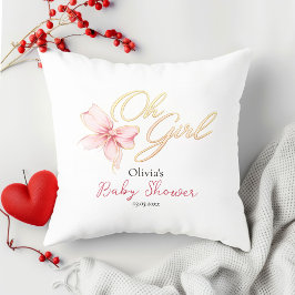 Cojín Decorativo Pink & Gold “Oh Girl” Gold Typography Baby Shower
