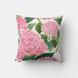Cojín Decorativo Pink Hydrangea Watercolor Floral Coastal