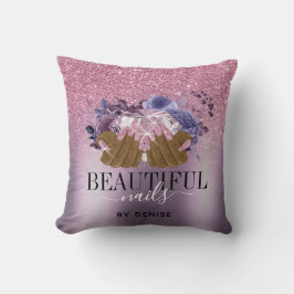 Cojín Decorativo PINK morado salón de uñas mujer técnica de uñas ma