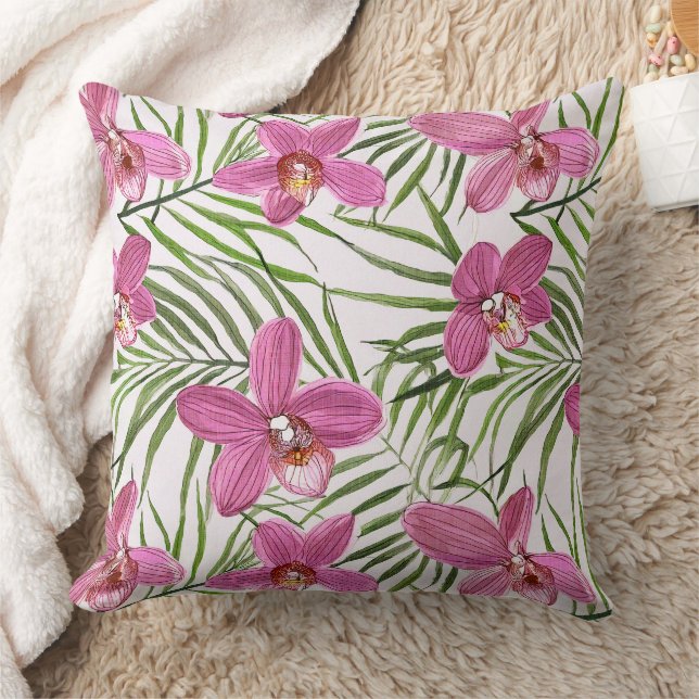 Cojín Decorativo pink orchid floral pattern (Manta)