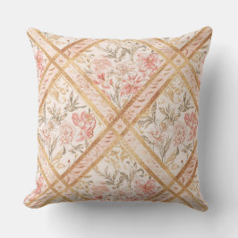 Cojín Decorativo Pink Peach Florals Flowers Pattern and Ribbon