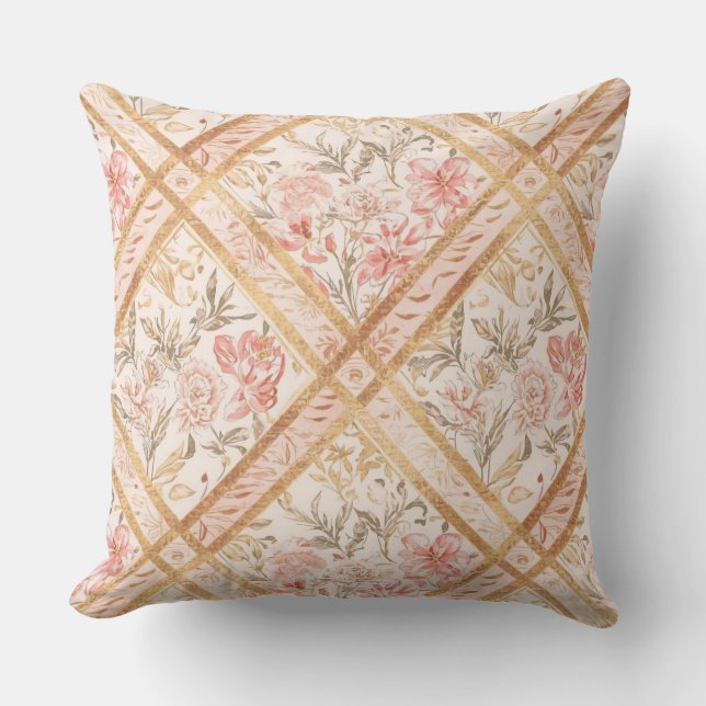 Cojín Decorativo Pink Peach Florals Flowers Pattern and Ribbon (Anverso)