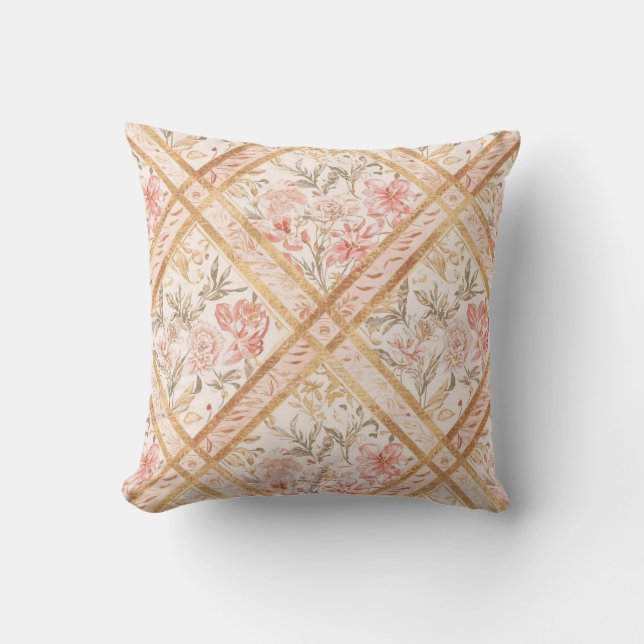 Cojín Decorativo Pink Peach Florals Flowers Pattern and Ribbon (Anverso)